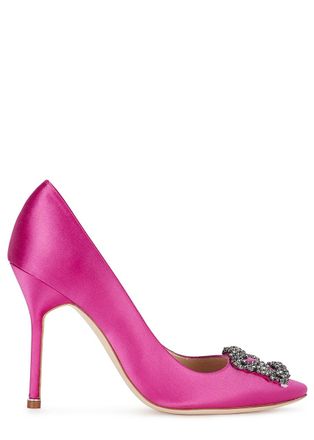 Manolo Blahnik Hangisi 105 Fuchsia Silk Satin Pumps
