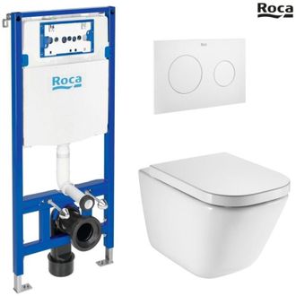 Roca Roca - Bastidor Duplo Con Cisterna Empotrada Y Pulsador Pl10 Blanco Mate Con Inodoro Suspendido The Gap Con Sistema Rimless