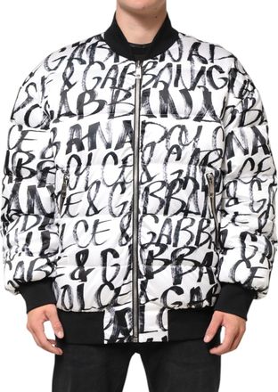 Dolce & Gabbana White Black Graffiti Logo Puffer Bomber Mens Jacket