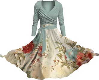 Generic Cocktail Dress Womens Elegant for Wedding 2-Piece Pink Strappy Dress Womens Long Sleeve Tunic Floral Pattern Evening Dress A-line Formal Festive Summe