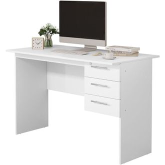 Woltu Scrivania con 3 Cassetti per Ufficio Studio Tavolo da Lavoro Porta pc in Legno Bianco 120x60x75 cm - Woltu