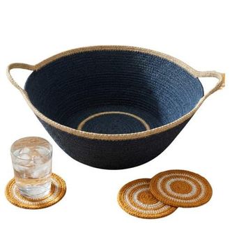 Be Home Hydra Woven Seagrass Oversize Bowl with Handles in Navy at Nordstrom