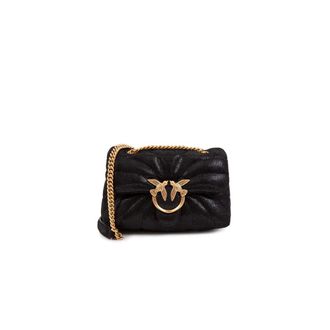 Pinko Shoulder Bags, female, Black, Size: ONE SIZE Love Puff Mini Cl Shiny Suede Butterfly Quilt