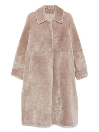 Manzoni24 shearling collared coat - women - Lamb Shearling - 44 - Neutrals