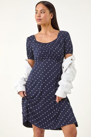 Roman Floral Polka Dot Stretch Dress