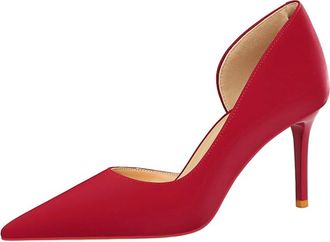 Generic Women Pointed Toe High Heel Stiletto Pumps 7CM Satin Cut-Out Wedding Evening Party Court Shoes (Red,11.5)