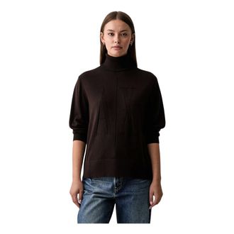 A|X Armani Exchange Truien & Vesten, Dames, Bruin, L, Wol, Logo-intarsia Roll-neck Trui