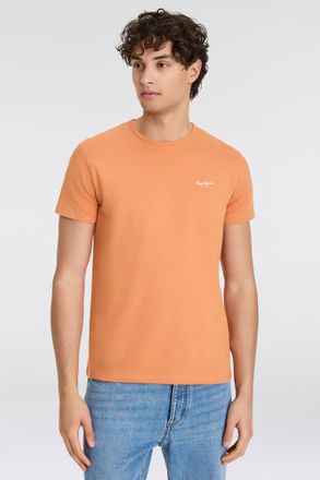 Pepe Jeans London Rundhalsshirt PEPE JEANS, Herren, Gr. S, orange (sundown orange 166), Jersey, Obermaterial: 95% Baumwolle, 5% Elasthan, unifarben, Basic, slim fit, Ru