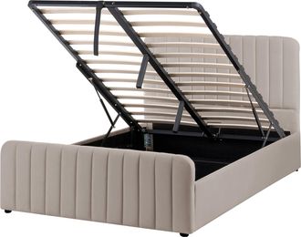 Beliani Cama Con Almacenaje Elevable De Tela Acolchado Patas Metal 120 X 200 Cm Gris Pardo Lunan