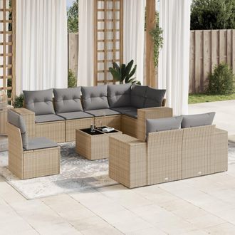 vidaXL Set De Sof&aacute;s De Jard&iacute;n 9 Pzas Con Cojines Rat&aacute;n Sint&eacute;tico Beige Vidaxl