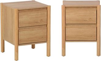 Sweeek Set de 2 mesita de noches con 2 cajones, decoraci&oacute;n madera, natural