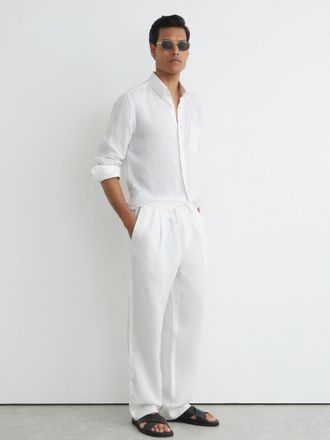 Reiss White Linen Relaxed-fit Drawstring Trousers, 38