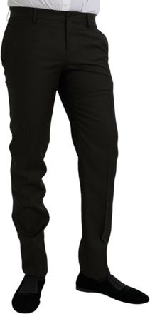 Dolce & Gabbana Mens Dark Brown Wool Slim Fit Formal Pants Virgin Silk