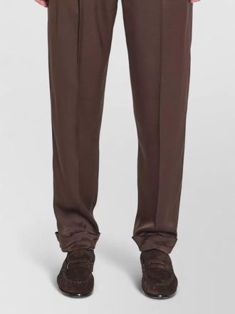 Saint Laurent silk mid-rise wide-leg cuffed tailored trousers