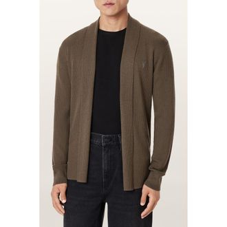 AllSaints Mode Merino Wool Shawl Collar Cardigan in Sage Green at Nordstrom, Size Xx-Large