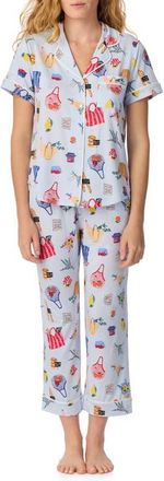 Kate Spade New York Piped Jersey Pajamas in Aqua Print at Nordstrom, Size X-Large