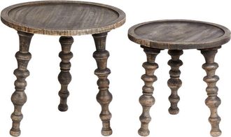 Beliani Beliani - Set of 2 Traditional Side Tables Round Living Room Mango Dark Marnoo
