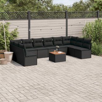 vidaXL Set De Sof&aacute;s De Jard&iacute;n 11 Pzas Y Cojines Rat&aacute;n Sint&eacute;tico Negro Vidaxl