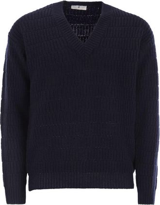 Pantaloni Torino Mens Wool Sweater With V-neck - Navy - Size EU 46 (Mens)