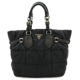 Prada Black Nero Nylon Leather Shoulder Bag Tote Bag (Pre-Owned)