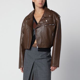 Frankie Shop Giacca biker cropped marrone in ecopelle