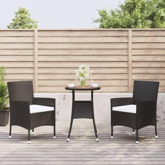 vidaXL Mesita Y Sillas Jard&iacute;n 3 Pzas Y Cojines Rat&aacute;n Sint&eacute;tico Negro Vidaxl