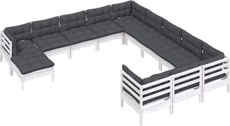 vidaXL Muebles De Jard&iacute;n 12 Pzas Con Cojines Blanco Madera De Pino Vidaxl