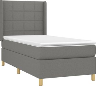 vidaXL Cama Box Spring Con Colch&oacute;n Tela Gris Oscuro 100x200 Cm Vidaxl