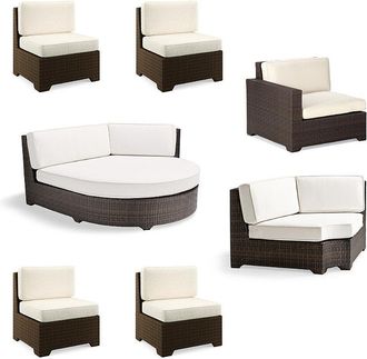 Frontgate Palermo 7-pc. Right-Facing Daybed Set In Bronze Wicker - Standard, Air Blue with Natural Piping - Frontgate