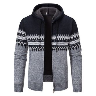 Generic Mens Knitted Cardigan Thick Sweater Mens Draped Cardigans Shawl Collar Turn Down Collar Fleece Lined Zipper Winter Jumper Classic Style Navy