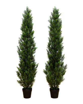 Nearly Natural Set of 2 Indoor/Outdoor UV-Resistant 6ft Artificial Topiary Cedar Trees