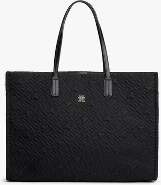 Tommy Hilfiger Womens Topstitch Monogram Nylon Tote Bag - Black