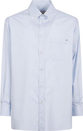 Valentino Garavani Overhemden, Heren, Blauw, M, Katoen, VGold Oxford Katoenen Shirt met Borstzak