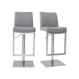 Miliboo Miliboo - Set De 2 Taburetes De Cocina Regulables Grises Con Acero Cromado Kyle