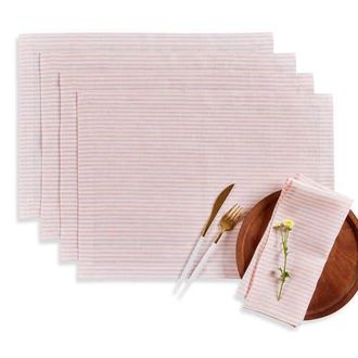 Solino Home Linen Placemats - Narrow Stripe, 14 x 19 in Peach And White at Nordstrom, Size Medium