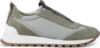 Brunello Cucinelli Suede-panel Slip-On Sneakers - Dames - Sneakers - Groen - 37 1/2 EU - Su&egrave;de - Schoenen
