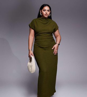 Asos Curve ASOS DESIGN Curve - Vestito lungo kaki con spalle scese-Verde