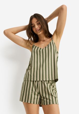 Lascana Shorty LSCN BY LASCANA, Damen, Gr. 32/34, dunkelgr&uuml;n, gold, gestreift, Single Jersey, Obermaterial: 50% Baumwolle, 50% Viskose, gestreift, mehrfarbig,