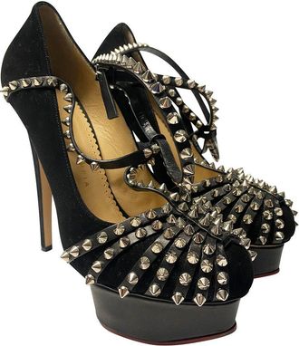 Charlotte Olympia Womens Suede Angry Portia Studded Platform Pump, Never Worn (Authentic Pre-Loved)