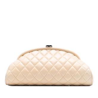 Chanel Cream Quilted Lambskin Timeless Kisslock Clutch