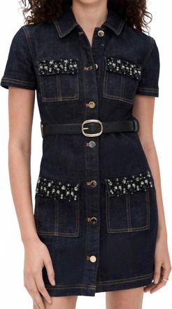 Self Portrait Crystal Trim Denim Mini Dress In Indigo