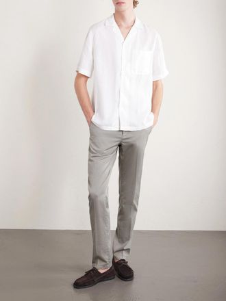 Eleventy Straight-Leg Pleated Stretch Cotton and Silk-Blend Trousers