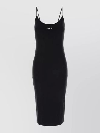 Off-white stretch nylon midi dress spaghetti straps