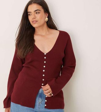 Pretty Lavish Curve Cardigan in maglia color vino-Viola