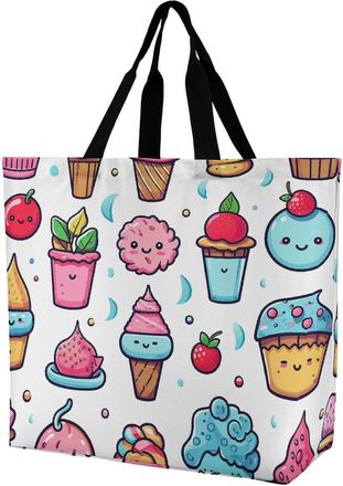 Generic Doodle Ice Cream Women Handbag Durable Tote Bag Eco Friendly Grocery Bags For Casual Work College
