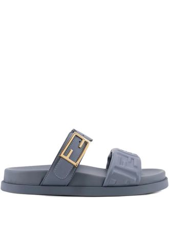 Fendi Fendi Feel embossed logo strap sandals - women - Lambskin/Rubber/Calf Leather - 38.5 - Blue