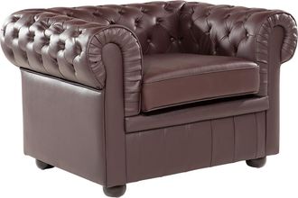 Beliani Sill&oacute;n Chesterfield Tapizado En Piel Color Marr&oacute;n Patas De Madera Oscura Contempor&aacute;neo Chesterfield