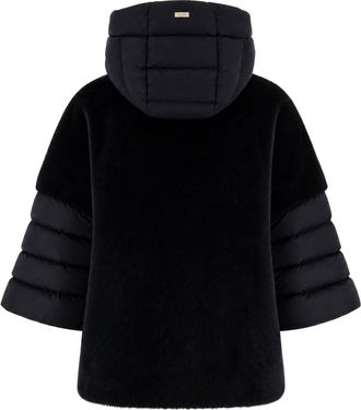 Herno Womens Down Jacket With Faux Fur Sleeves Black Polyester