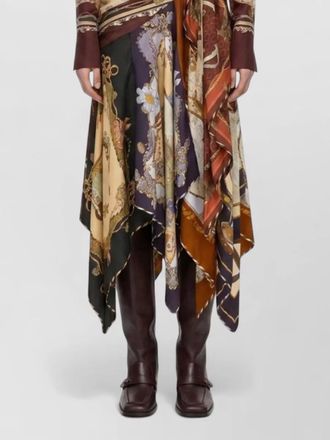 Zimmermann silk printed draped handkerchief-hem midi skirt