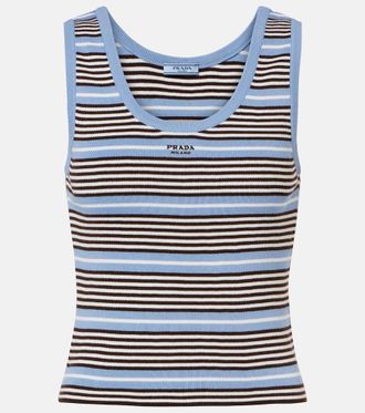 Prada Tank top acanalado en mezcla de algod&oacute;n a rayas